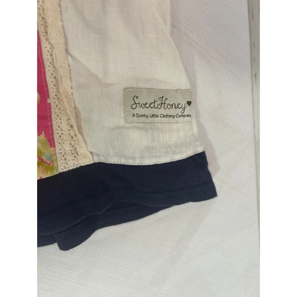 SweetHoney Floral Lace Linen Dress 2T White Pink Blue Sleeveless Toddler Girls